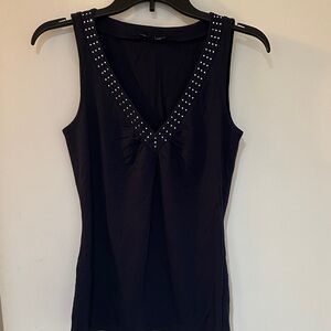 Sleeveless Top with Studded V-Neck